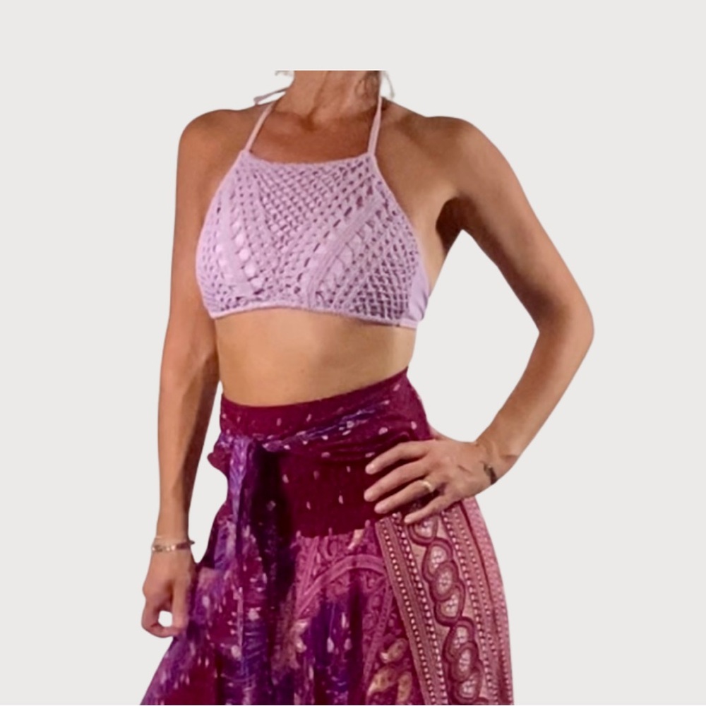 Lavender Pink Pastel Crochet Halter Top Swim Top